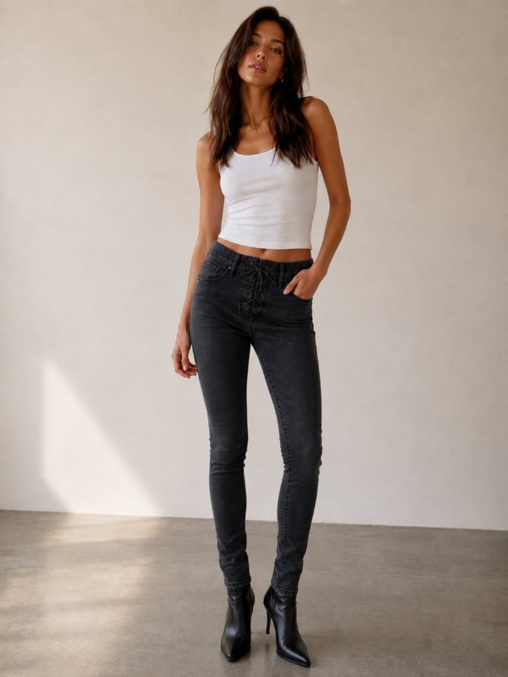 Mother "high Waisted Lace Up Looker Ankle" In Not Guilty Denim Jeans 25 NWOT